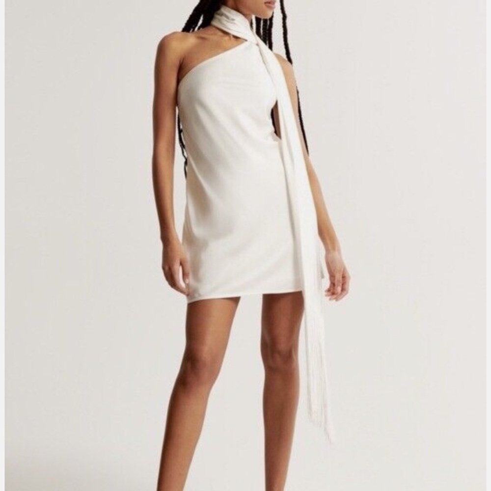 Abercrombie & Fitch One Shoulder Scarf Satin White Dress